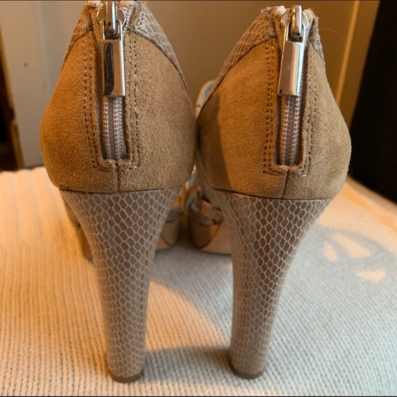 WHBM Nude Suede and snakeskin platform heels - Picture 2 of 8